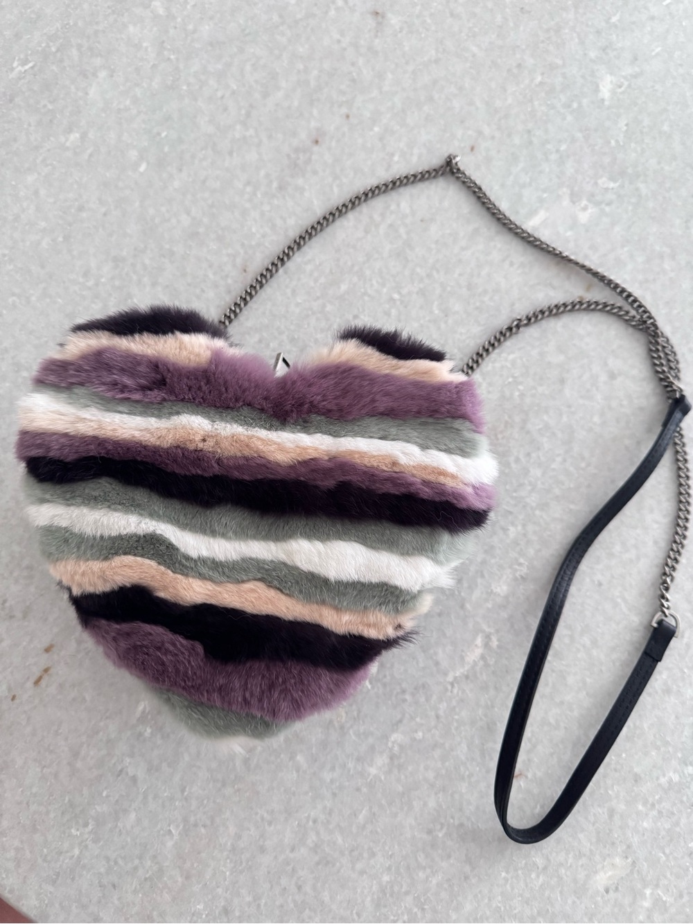 NWT Rebecca Minkoff Genuine Rabbit Fur Heart Crossbody bag